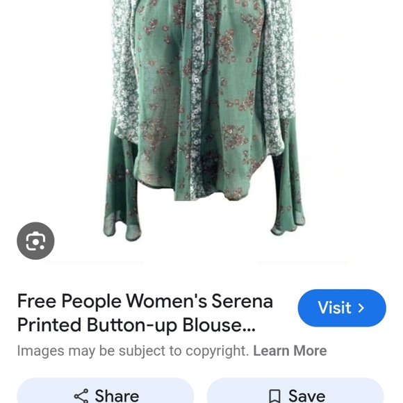 Free People Serena Floral Button Up Blouse Shirt Top Emerald Combo L Boho Hippie - Picture 6 of 8